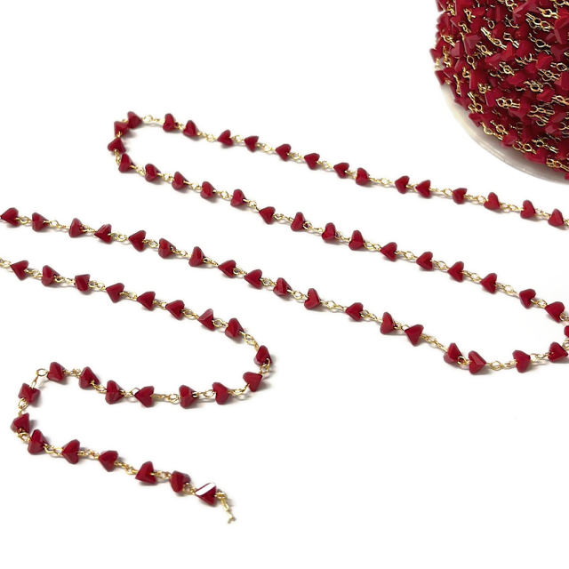 CADENA CRISTALES F1502 (4MM) TRIANGULO ROJO - BAÑO DE ORO