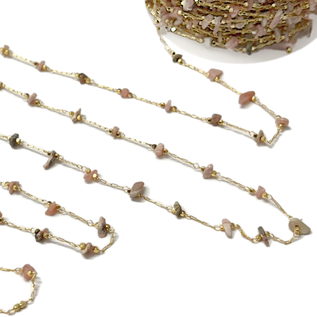 CADENA ESCALLAS F185 (5X2MM) RODONITA - BAÑO DE ORO