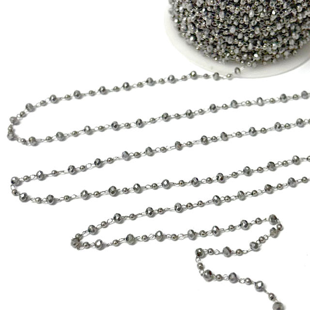 CADENA CRISTALES FL850 (3X2MM) PLATEADO - BAÑO DE RODIO