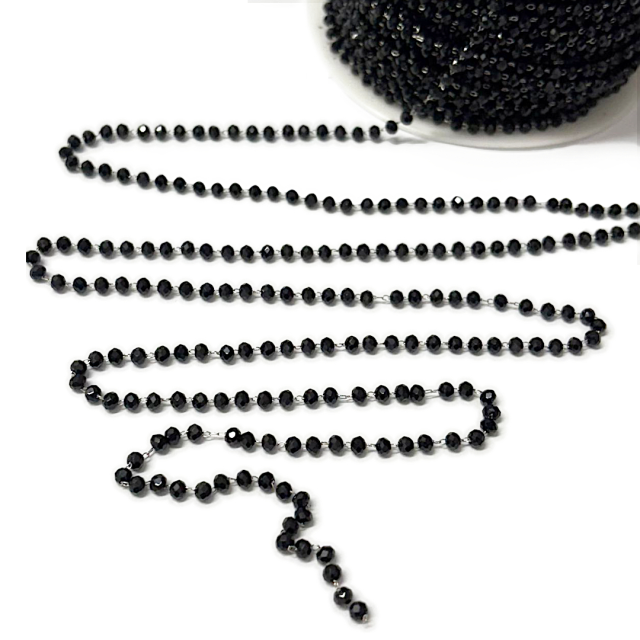 CADENA CRISTALES FL950 (4X3MM) NEGRO - BAÑO DE RODIO