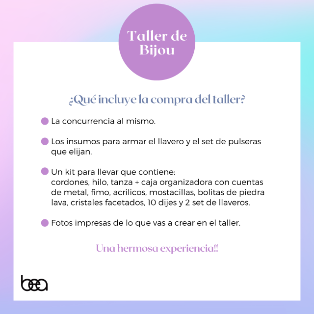 TALLER DE BIJOU - INCLUYE TALLER PRESENCIAL CON ARMADO + KIT PARA LLEVAR