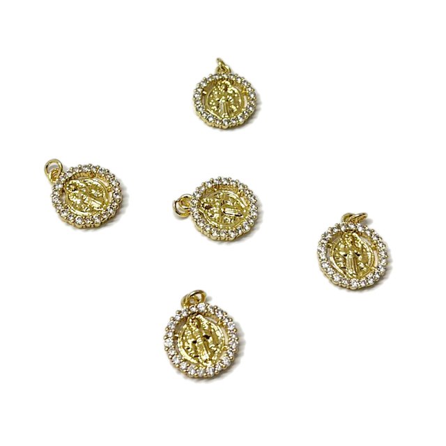 DIJE MEDALLA SAN BENITO 13MM - BAÑO DE ORO