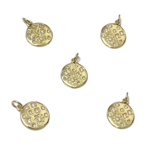 DIJE SOL Y ESTRELLAS MEDALLA 13MM - BAÑO DE ORO