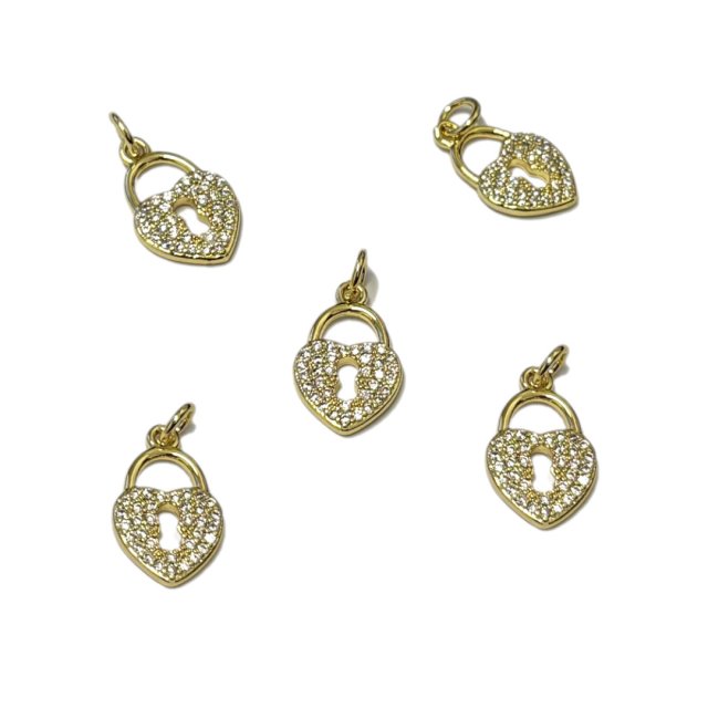 DIJE CORAZON CANDADO 14X10MM - BAÑO DE ORO