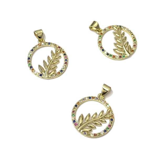 DIJE HOJA MEDALLA 19MM - BAÑO DE ORO